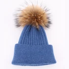 High quality rex rabbit fur ladies knitted pom hat ladies hat