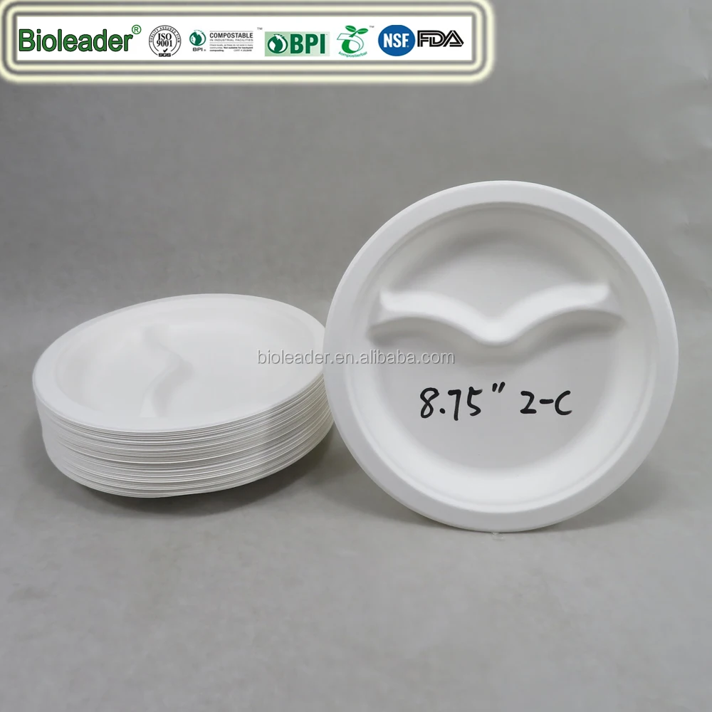 Disposable 3 compartment bagasse paper wheat straw plates
