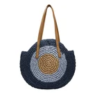 China luxury colorful tote bag handwoven round beach shoulder bag straw bag with leather handle