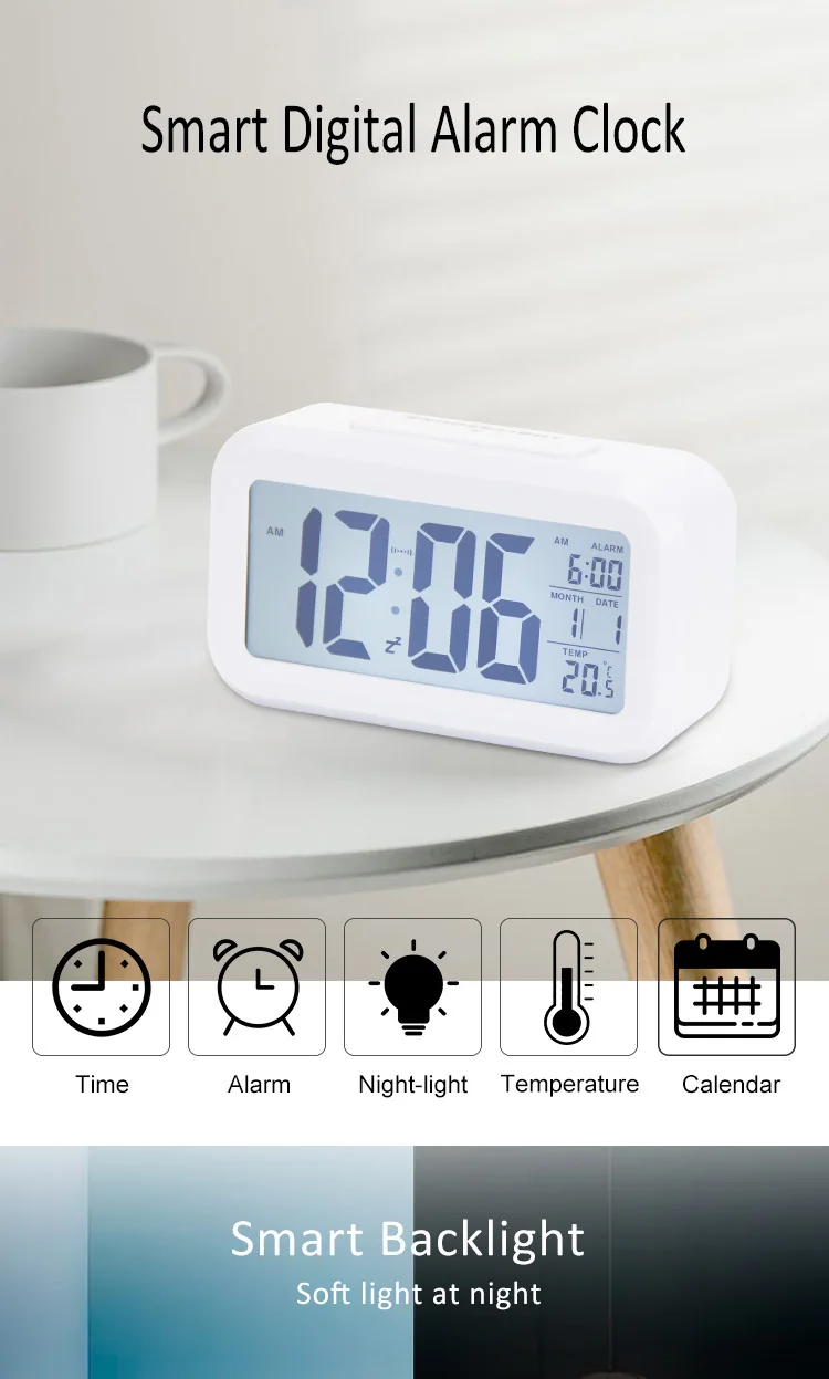 Cheap wholesale children mini smart sublimation travel clock digital table desk touch light beside snooze alarm clock for kids