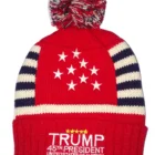 Unisex Men Women Jacquard Embroidery American Flag Cable Knit Winter Pom Trump 45th President Beanie Trump 2020 hat