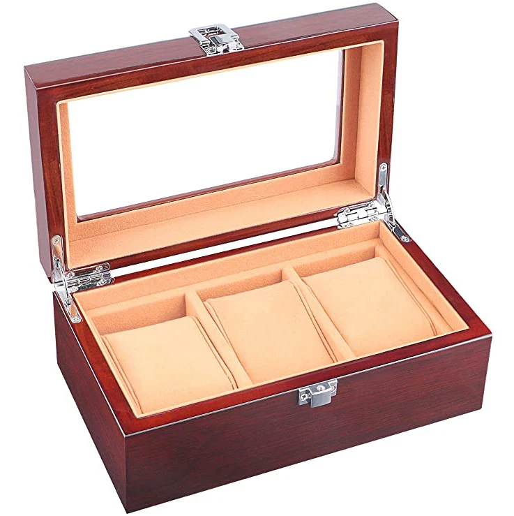 3 slots wholesale luxury display watch box red wooden watch