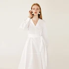 high quality women plain white casual Ruffled Dress boho clothing