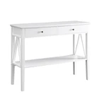 Latest wall white wood console table with 2 tier shelves