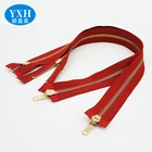 Custom length size color zip 5# gold teeth red tape clothing double open metal zipper