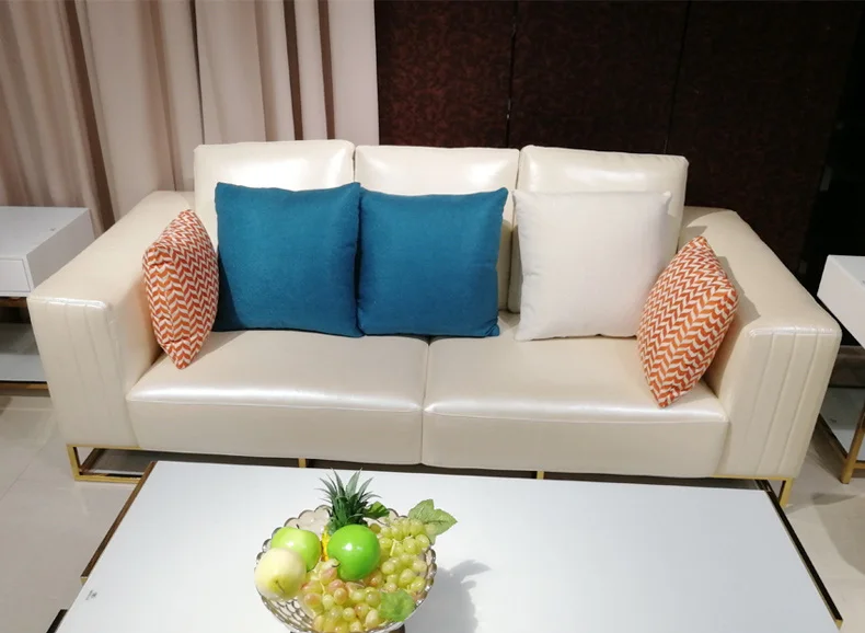 Bespoke Style Luxury Top Grain Genuine White Leather Metal Base L Shape Sectional Sofa Set with Chase