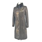 Hot selling suede stand collar comfortable coats long women real fur collar slim fit coat