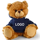 Company mascot LOW MOQ custom printed LOGO personalized stuffed soft toy plush brown teddy bear with hoodies