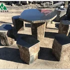 Outdoor natural basalt stone table and chairs seats or stools