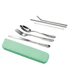 NEW Stainless Steel Cutlery Set Knife Fork Spoon Straw With Cloth Pack Kitchen Dinnerware Tableware