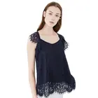 Fashion Designs Small Flying Sleeves Lace Black Casual Shirts For Women Blouses