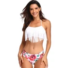 Women's Fringe Halter Top Low Rise Bottom Sexy Bikini Swimwear
