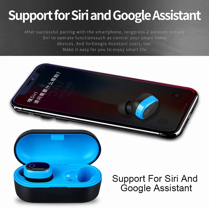 A9 Wireless Bluetooth 5.0 Stereo Headset In-Ear Earphone With Charging Bin Red Blue Black Bluetooth headset in ear fashion - ANKUX.COM