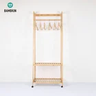 BAMBKIN Bamboo Custom clothes hanger bamboo storage rack with 2-tier shoe rack shelves coat storage rack