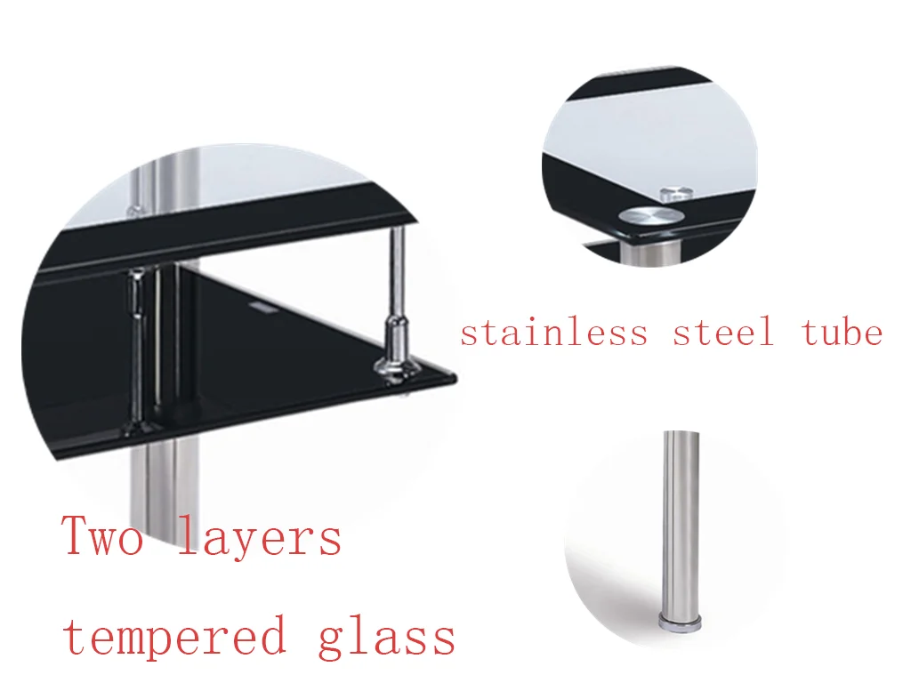 Free sample stylish black painting two layers tempered glass stainless steel tube side table