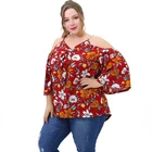 Wholesale Cold Shoulder Sling Tops Plus Size Women Tunics Long Sleeve Floral Printed Vintage Casual Blouses Tops
