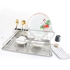 Hot sale storage utensil organizer tableware dish cup holder drainer stainless steel metal kitchen 2 tier dish drying rack