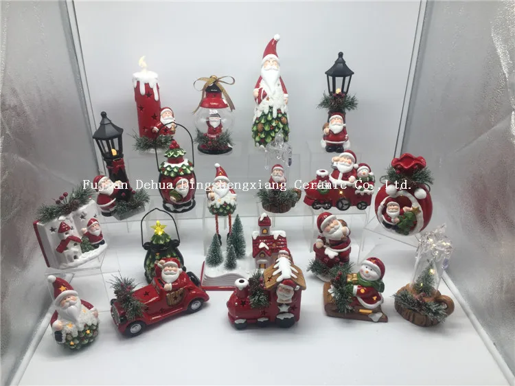 Ceramic Christmas Led Light Decoration With Santa Snowman Deer Figure