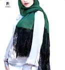 Fashionable cotton hijab with long black lace beaded scarf with pearl for women muslim lady cotton shawls