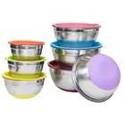 China Manufacture Non Slip Colorful Silicone Bottom Stainless Steel Mixing Nesting Storage Salad Bowls