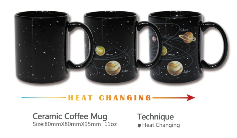 black coffee mug with hot color changing printing for promotion
