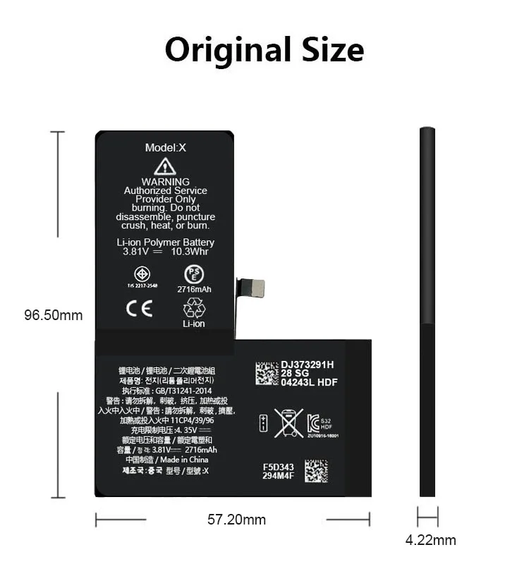 2716mAh 3.81V Li-ion Replce Battery for iPhone X  OEM battery for iphoneX
