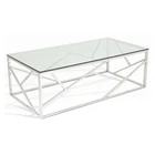 Cheap sale high quality modern living room furniture metal frame structure glass coffee table