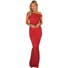 Red Bardot Lace Fishtail Maxi Dress Evening Dress for Elegant Women