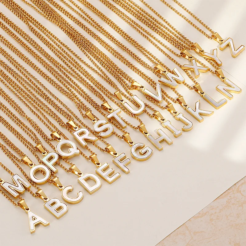 工厂批发不锈钢链条外壳首字母项链