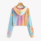 Custom Tie Dye Hoodie Long Sleeve Crop Sweatshirt Fashion Sweet Fashion Crop Top Pullover