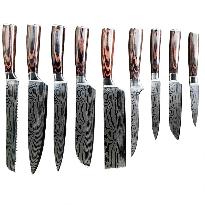 Супер sharp нож шеф повара кухонные ножи с сандаловой ручкой, дамасская сталь шеф повара набор ножей