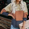 Women Fashion Style Winter Color Block Netted Texture Pullover Sweater