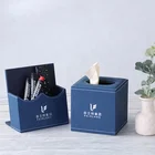 Luxury Custom Logo leather product supplies multipurpose office tv remote control and pen holder