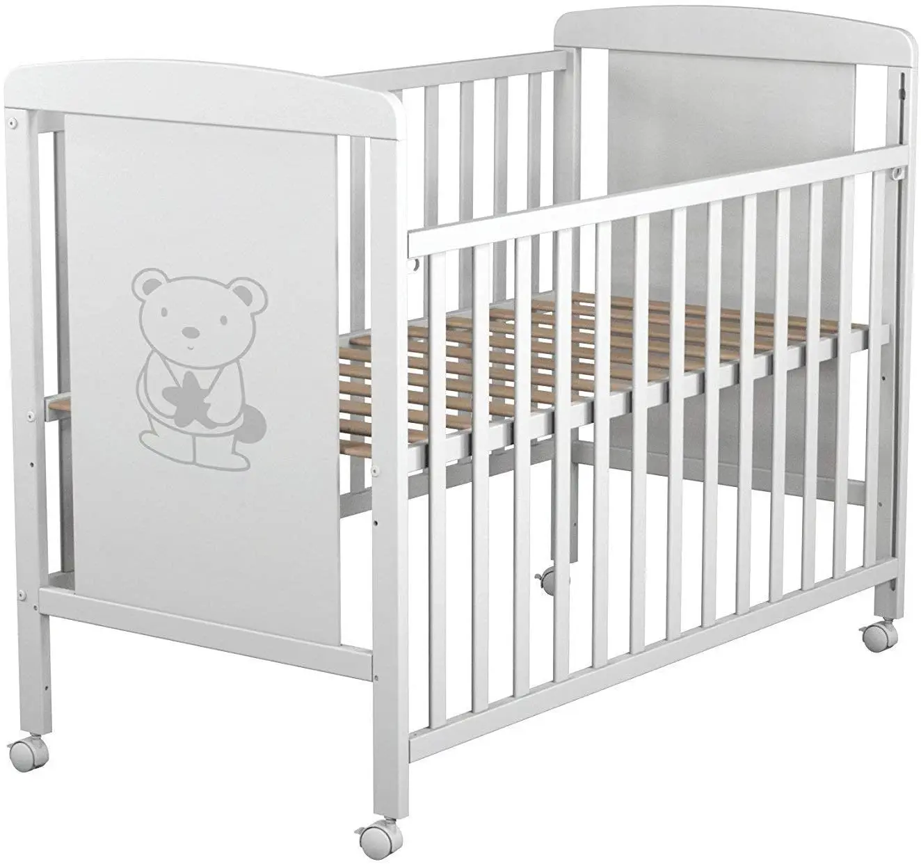 Factory Direct Selling Baby Crib with Drawer. Folding Side. White Color.
