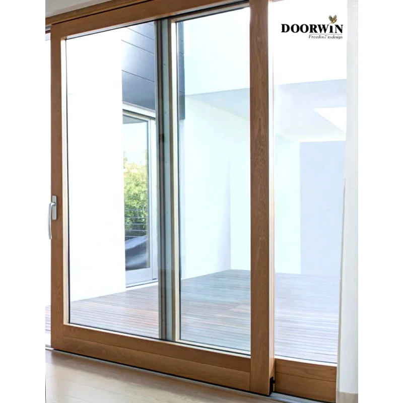 Oak Wooden 2 Panel Sliding Glass Doors With Built In Blinds