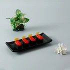 Wholesale cheap price japanese style rectangular long matte black plastic melamine sushi dishes plates