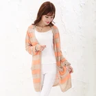 Fashion Women Cardigan Wholesale Fashion New Design Women Orange Brown Stripes Cardigan Abaya With Pockets