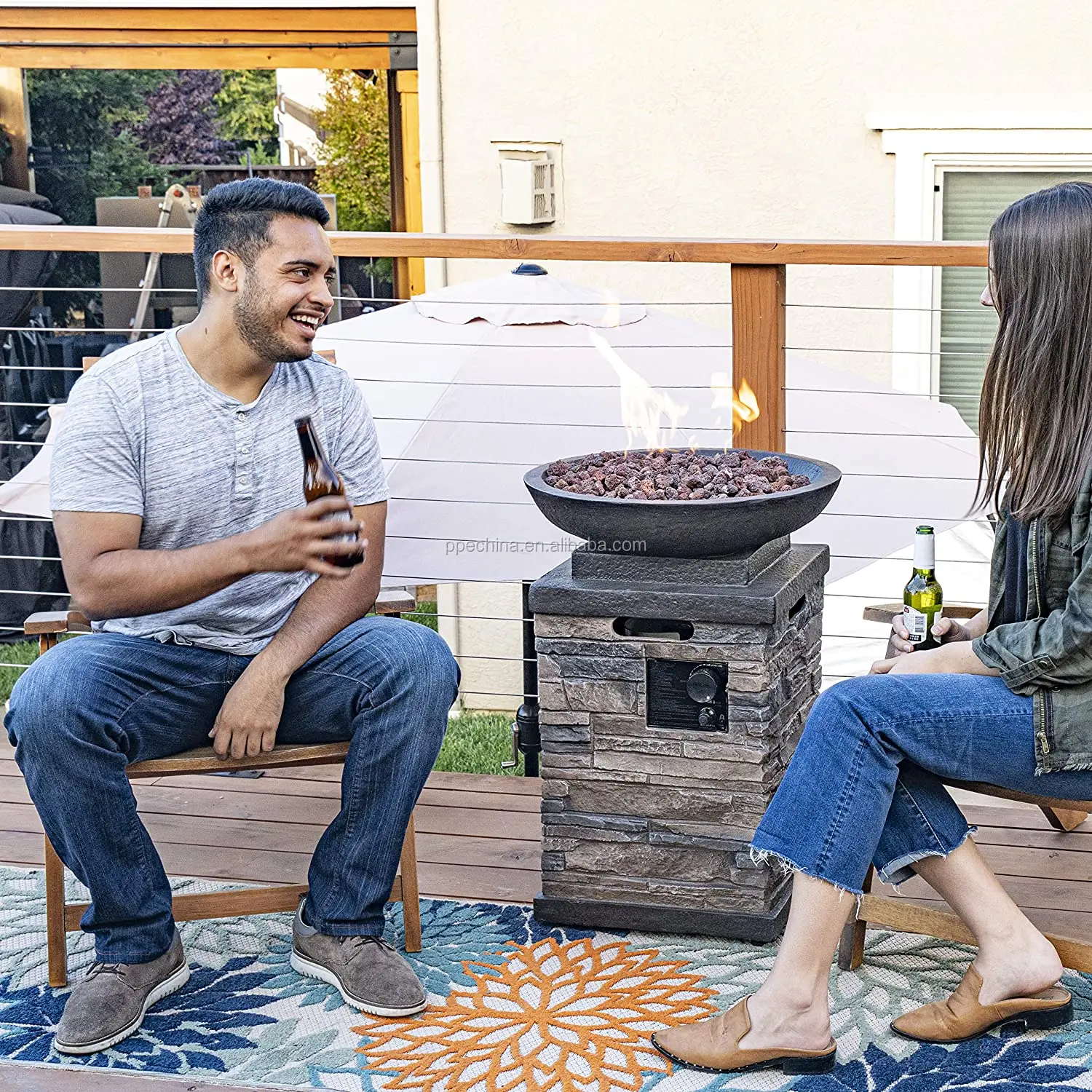 Standing outdoor gas stove stone heating fireplace fire pits