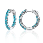 High Grade Natural green Turquoise gem fashion jewelry women 925 Sterling Silver hoop Earrings