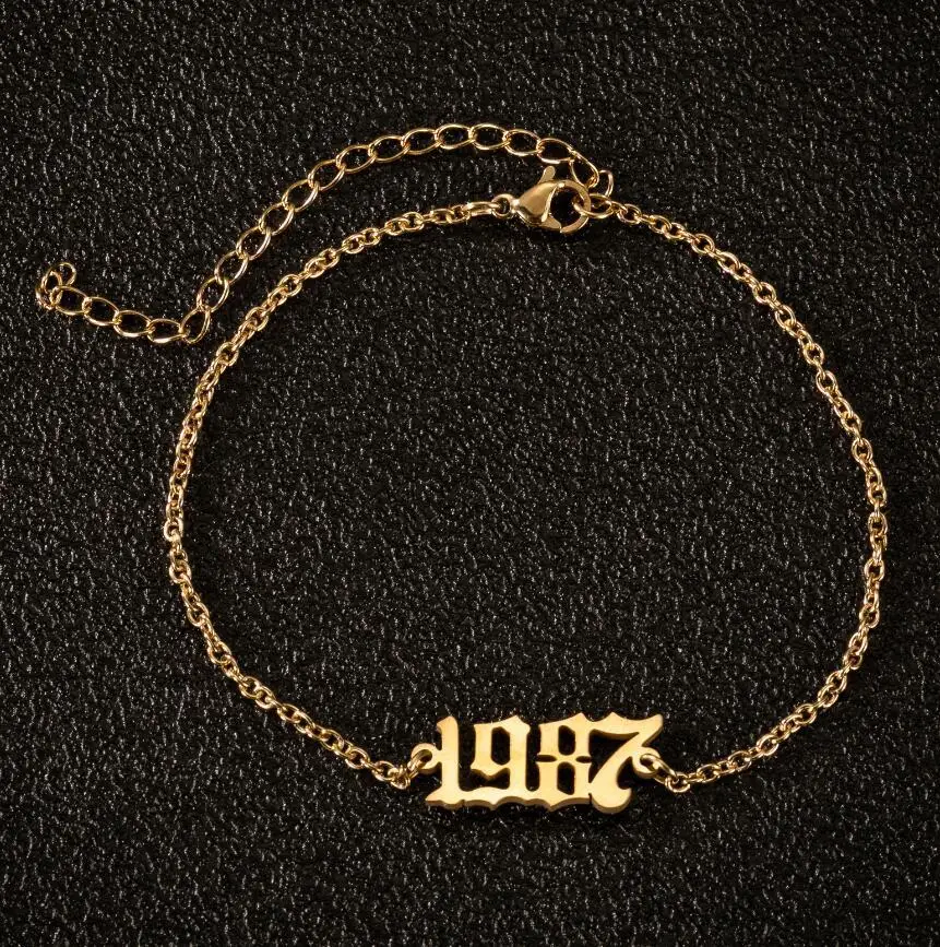 1980- 2000 year stainless steel anklet foot jewelry year numbers birth year jewelry best birthday gift