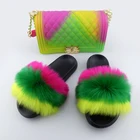 2020 ladies fluffy eva slides sandals faux fox fur women's slipper