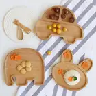 Rabbit Nature Wood Baby Divided Plate for Kids Dinnerware Set Bunny Plates