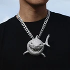 Charm New Design Iced Out Hip Hop Big Size Shark With Color Tooth Charm Pendants Necklace For Men