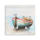 Art Print Painting Print Original Blue Coastal Wall Art Sailing Boat Oil Print Painting With Gold Foil