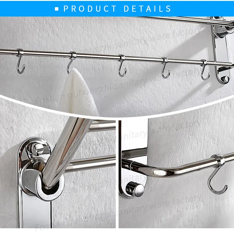 Luxury Wall Mounted SUS 304 Stainless Steel Chromed 24 Inch Shining Bath Towel Rack Rail Bar Holder Storage Shelf