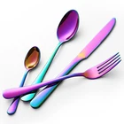 Top Quality Fine Polishing 4 Pcs/Set Rainbow Cutlery Flatware Dinnerware Set Portable Travel