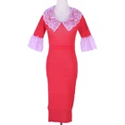 Bespoke Summer Short Flare Sleeve Lace Braids Ladies Pencil Classy Sweater Knit Dress