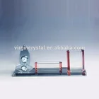 Nice design high quality crystal name card holder with clock and pen holder for desk office set