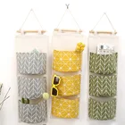 Three pockets wall hanging storage organizer cotton linen storage bag behind the door hanging closet organizer