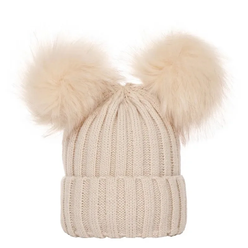 0-24 Months Baby Hats Newborn Infant Beanie with faux Fur Pom Pom Winter